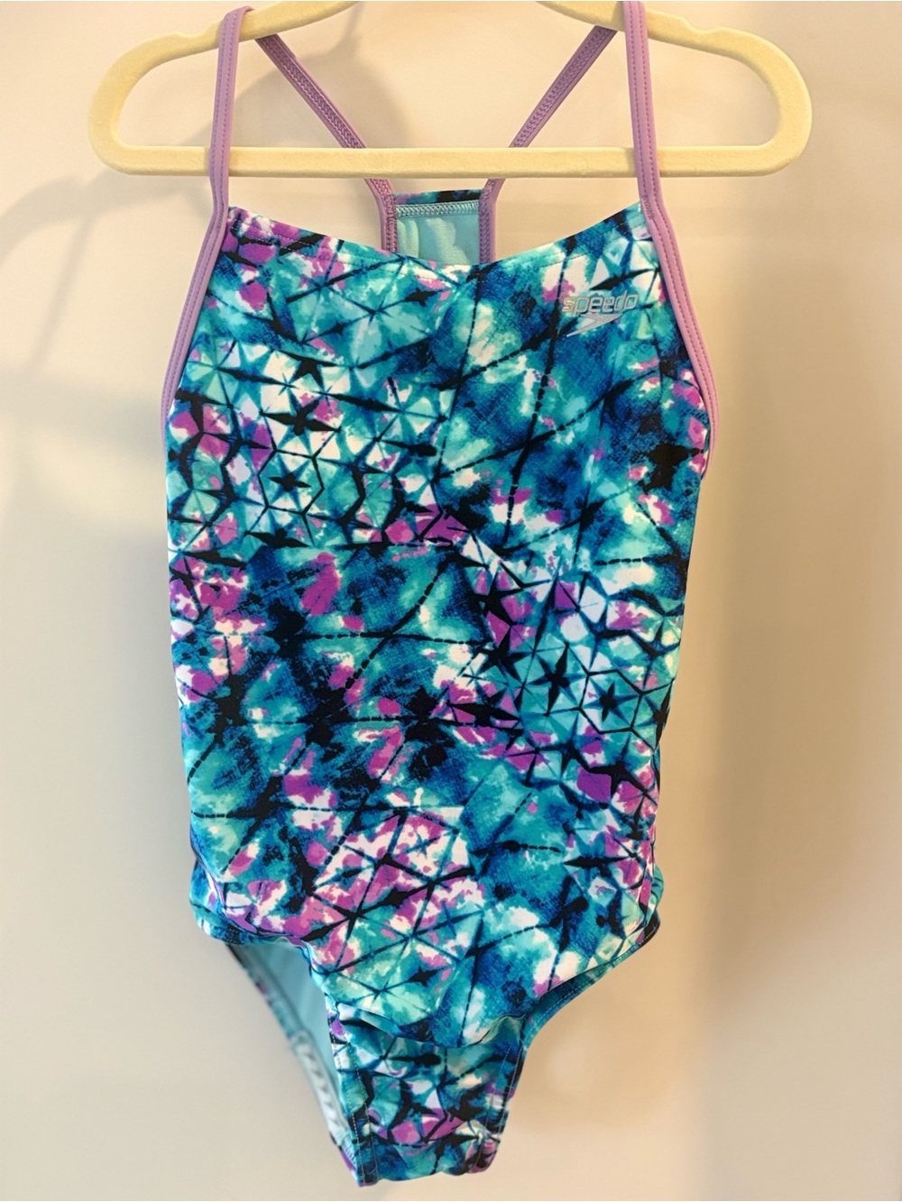 Speedo Girls Blue, Teal & Purple Geo-Print One-Piece Swimsuit